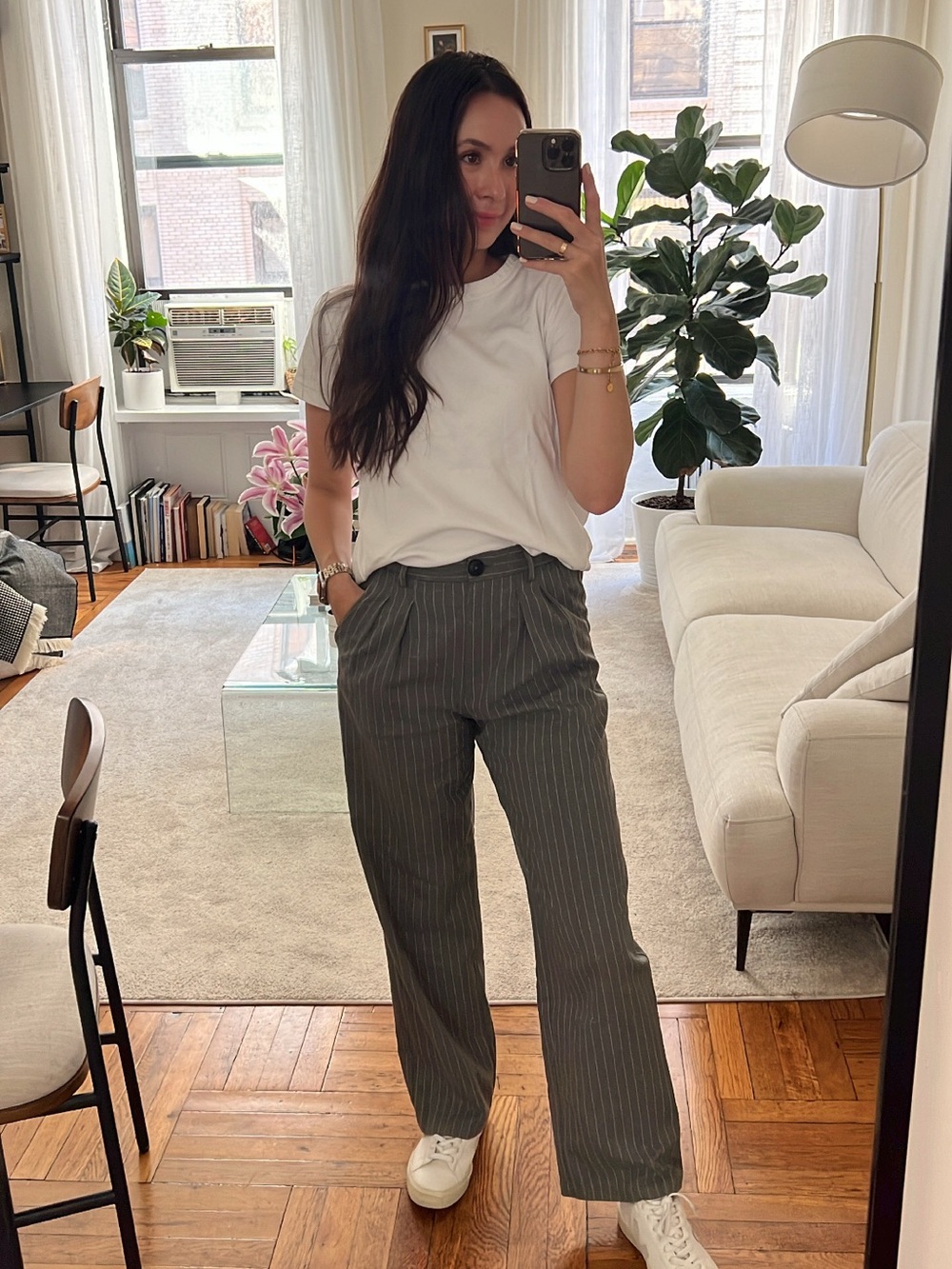 Classic Women's Pinstripe Wide-Leg Pants - Charcoal